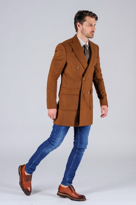 Мужское пальто горчичного цвета. Арт.:1-111-1