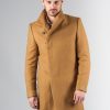 Мужское пальто с косым воротом горчичного цвета. Арт.:1-240-2