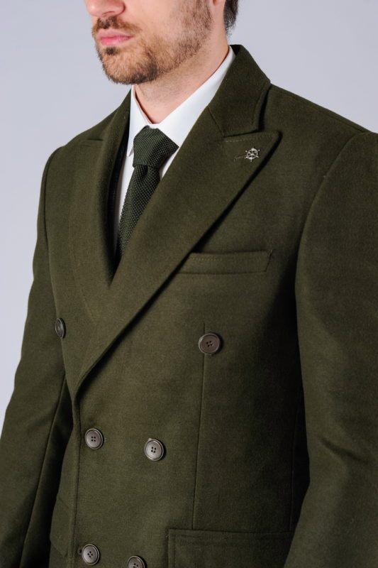 Двубортное мужское пальто зеленого цвета. Арт.:1-110-1