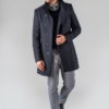 Мужское пальто с косым бортом темно-синего цвета. Арт.:1-310-1