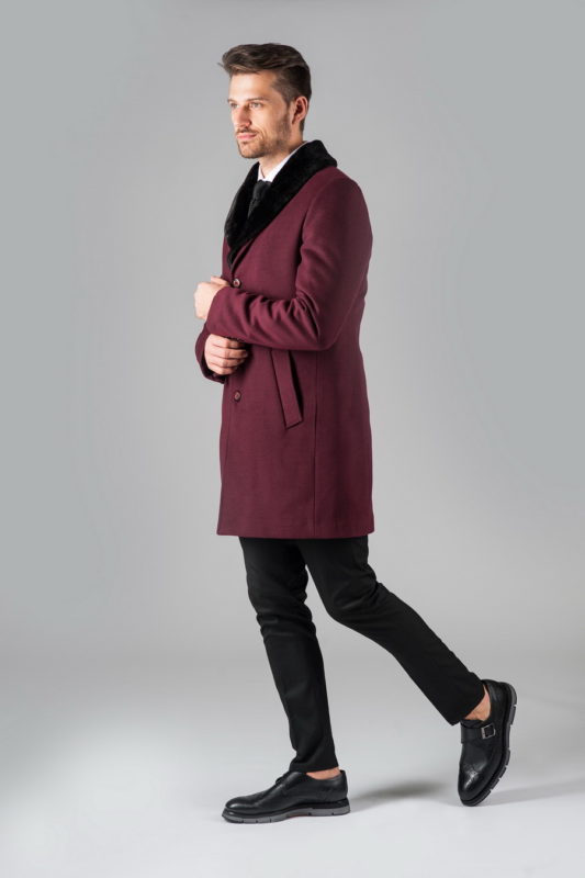 Зимнее мужское пальто бордового цвета. Арт.:1-302-10