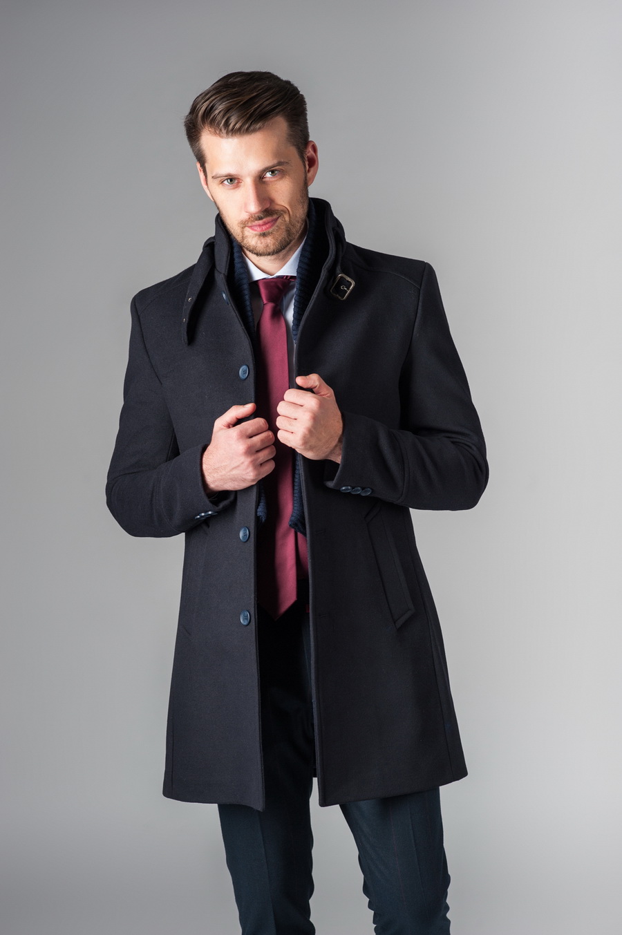 Приталенное мужское пальто темно-синего цвета. Арт.:1-215-1 – купить в магазине мужской одежды Smartcasuals