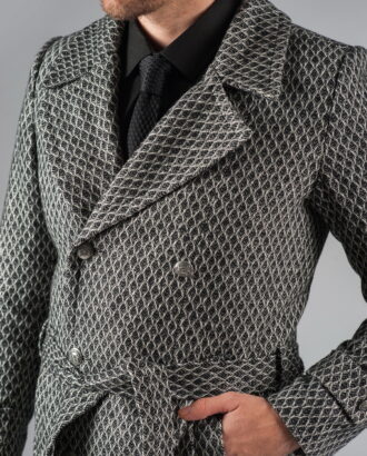 Двубортное мужское пальто с поясом. Арт.:1-305-1