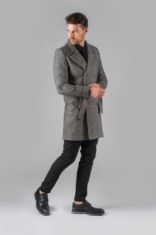 Двубортное мужское пальто с поясом. Арт.:1-305-1