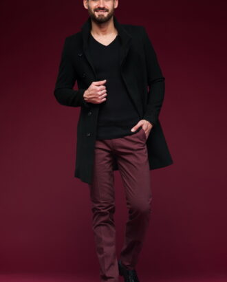Стильное мужское пальто с косым бортом. Арт.:1-438-1