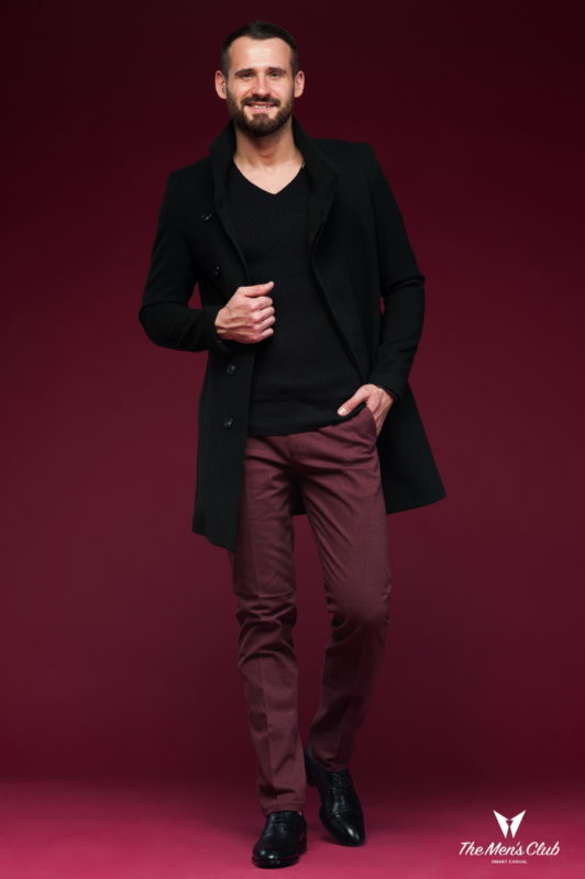 Стильное мужское пальто с косым бортом. Арт.:1-438-1