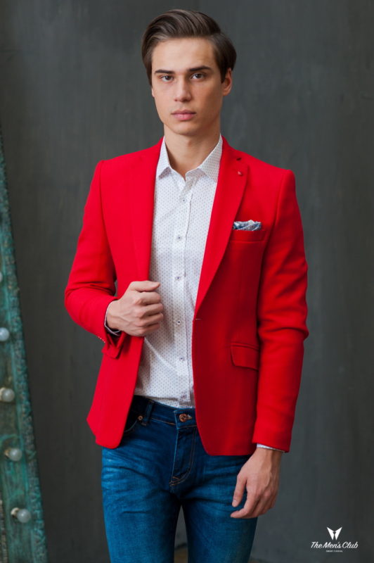Красный приталенный мужской пиджак. Арт.:2-422-3