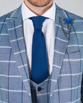 Синий костюм в клетку (пиджак + жилет) Арт.:4-012-1