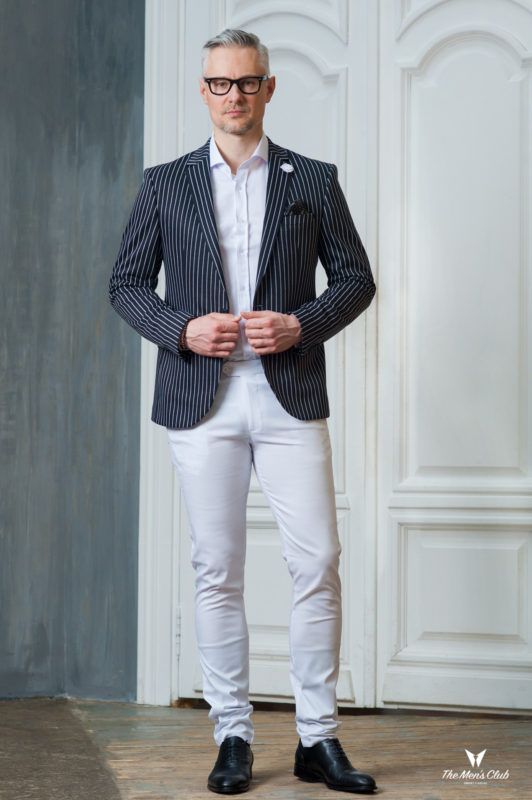 Черный мужской пиджак в белую полоску. Арт.:2-431-1