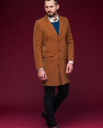 Классическое мужское пальто горчичного цвета. Арт.:1-442-6