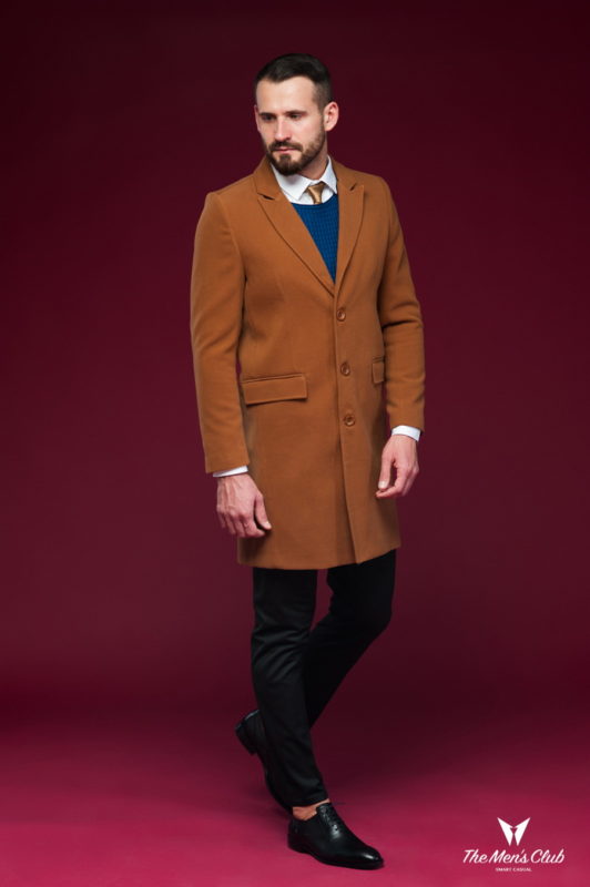 Классическое мужское пальто горчичного цвета. Арт.:1-442-6