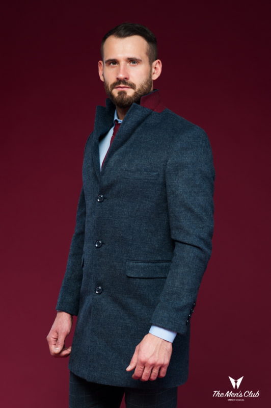 Классическое мужское пальто синего цвета. Арт.:1-447-3
