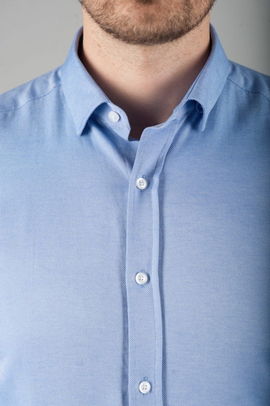 Голубая приталенная рубашка из фактурной ткани. Арт.:5-276-3