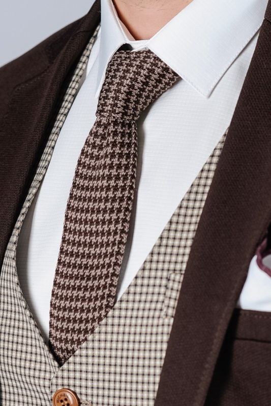 Вязанный галстук коричневого и бежевого цвета. Арт.:10-30