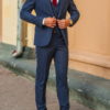 Стильный мужской костюм тройка темно-синего цвета. Арт.:4-577-1