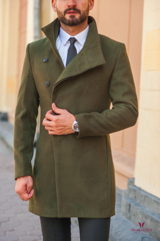 Модное мужское пальто зеленого цвета. Арт.:1-541-2