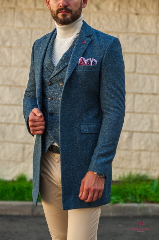 Стильное мужское пальто синего цвета. Арт.:1-543-3