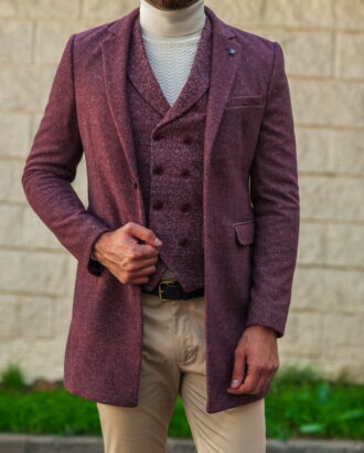 Приталенное мужское пальто цвета бордо. Арт.:1-544-3