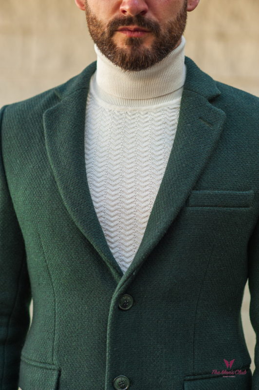 Зеленое мужское пальто приталенного кроя. Арт.:1-545-3