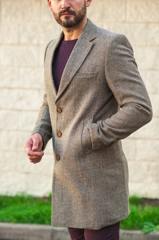 Приталенное мужское пальто серого цвета. Арт.:1-521-2
