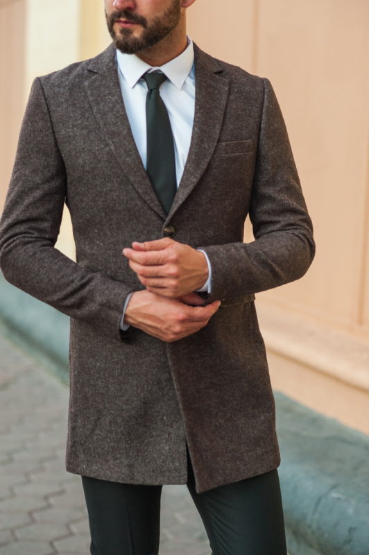 Коричневое мужское пальто приталенного кроя. Арт.:1-520-3