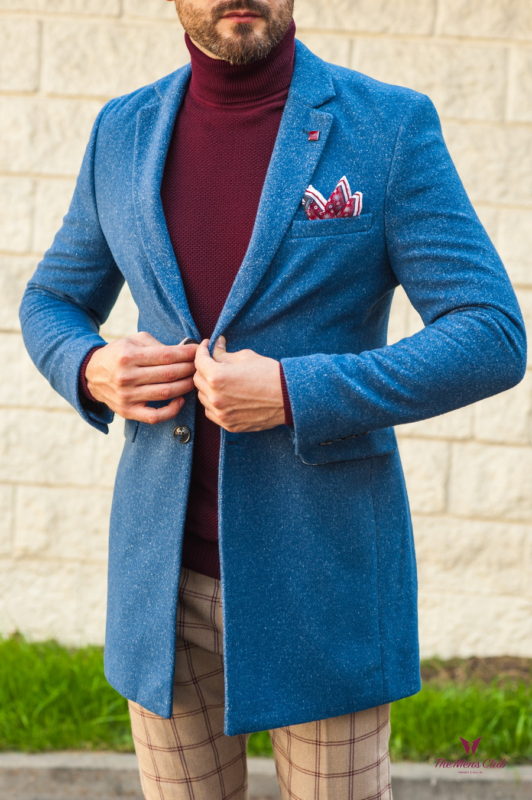 Классическое мужское пальто в синем цвете. Арт.:1-568-3