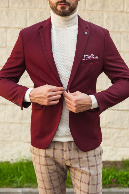 Стильный мужской пиджак в бордовом цвете. Арт.:2-569-1