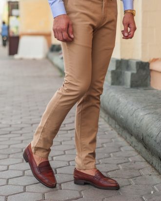 Повседневные мужские брюки горчичного цвета. Арт.:6-547-2