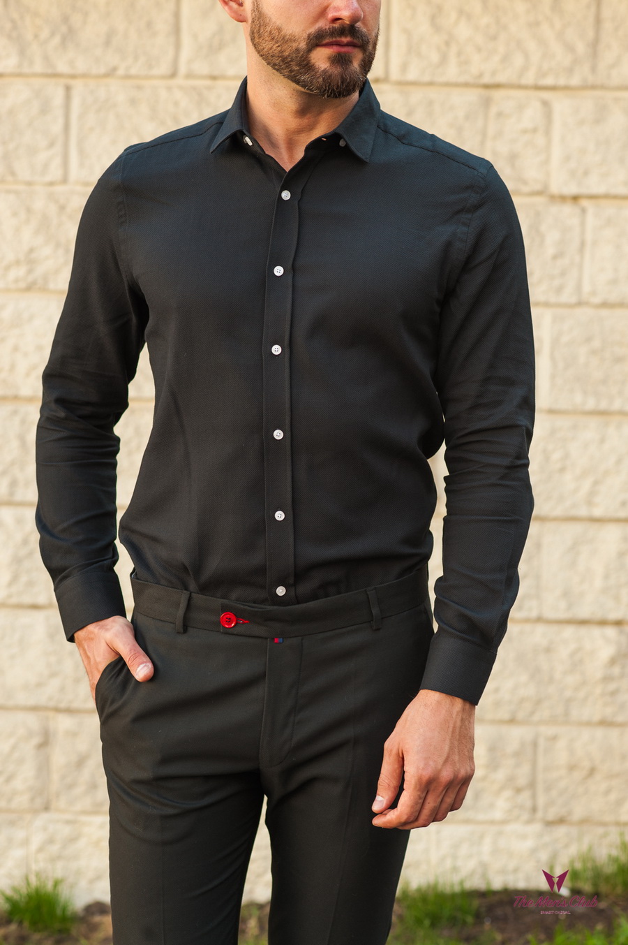 Черная приталенная мужская рубашка. Арт.:5-562-3