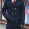 Мужское коричневое пальто с воротником стойкой. Арт.:1-559-1
