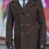 Черное мужское пальто с меховым воротником.  Арт.:1-586-10