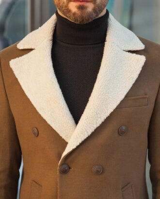 Мужское пальто из кашемира горчичного цвета. Арт.:1-588-10