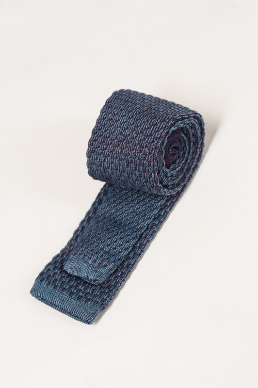 Вязаный галстук  серо-синего цвета. Арт.:10-21