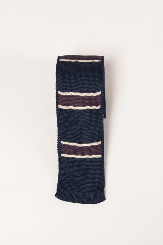Синий вязаный галстук в полоску. Арт.:10-23