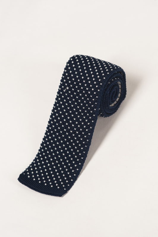 Синий вязаный галстук с мелким рисунком. Арт.:10-39
