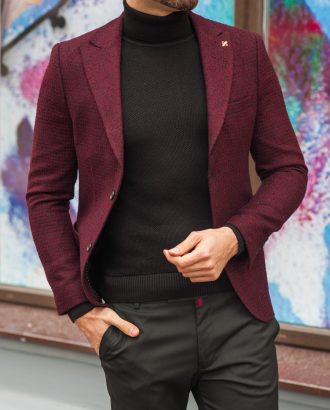 Мужской бордовый пиджак без подкладки. Арт.:2-580-5