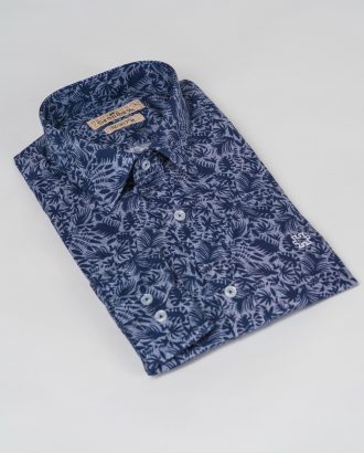 Синяя рубашка с растительным принтом. Арт.:5-504-26