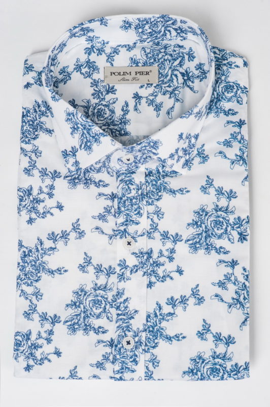 Белая рубашка с синим принтом. Арт.:5-509-8
