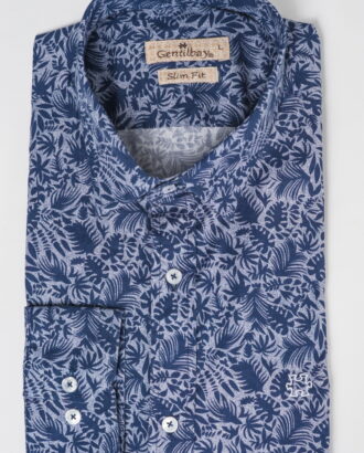 Синяя рубашка с растительным принтом. Арт.:5-504-26