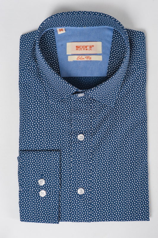 Стильная синяя рубашка с принтом. Арт.:5-524-3