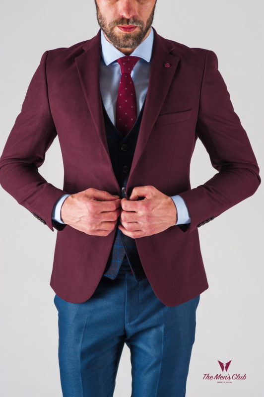 Приталенный мужской пиджак бордового цвета. Арт.:2-608-3
