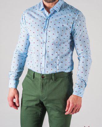Полосатая голубая мужская рубашка с принтом. Арт.:5-612-8