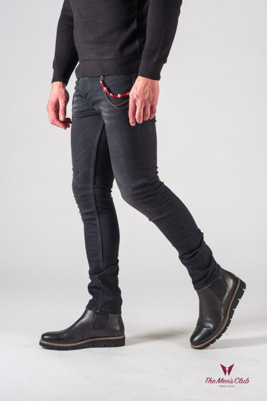 Черные мужские джинсы с потертостями. Арт.:7-616