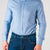 Мужская приталенная голубая рубашка с принтом. Арт.:5-633-3