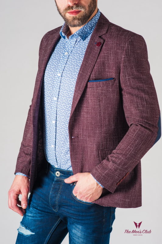 Мужской пиджак с заплатками бордового цвета. Арт.:2-633-2