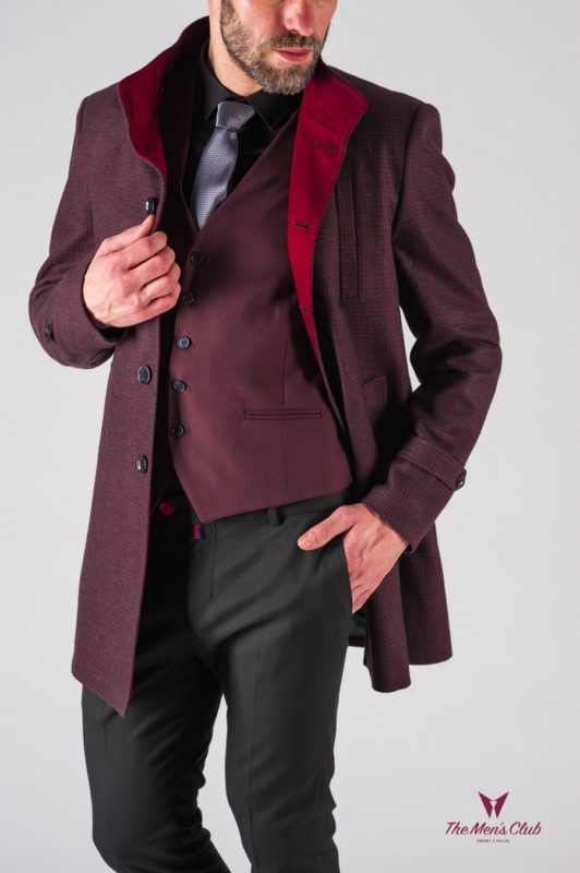 Шерстяное мужское пальто бордового цвета. Арт.:1-604-24