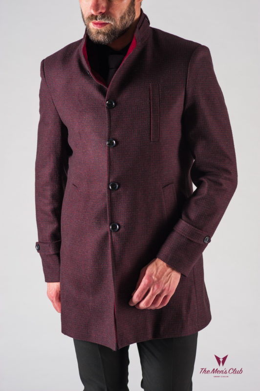 Шерстяное мужское пальто бордового цвета. Арт.:1-604-24
