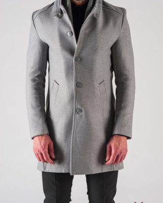 Светлое мужское пальто с воротником стойкой. Арт.:1-605-1