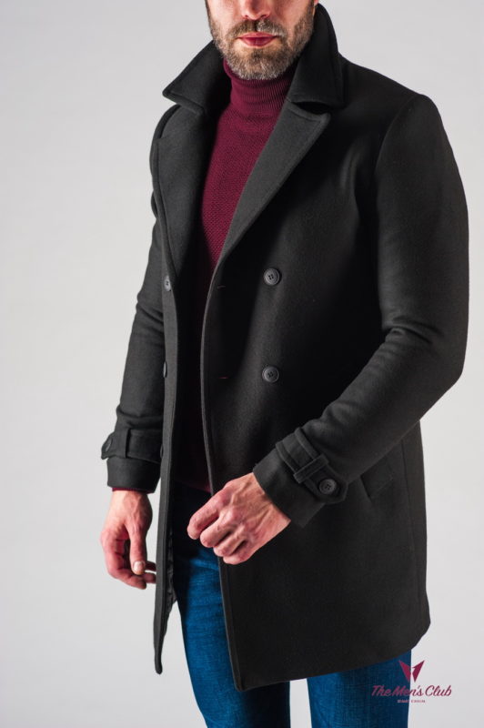 Зимнее мужское пальто черного цвета. Арт.:1-621-10