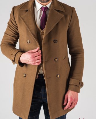 Зимнее мужское пальто горчичного цвета. Арт.:1-611-10